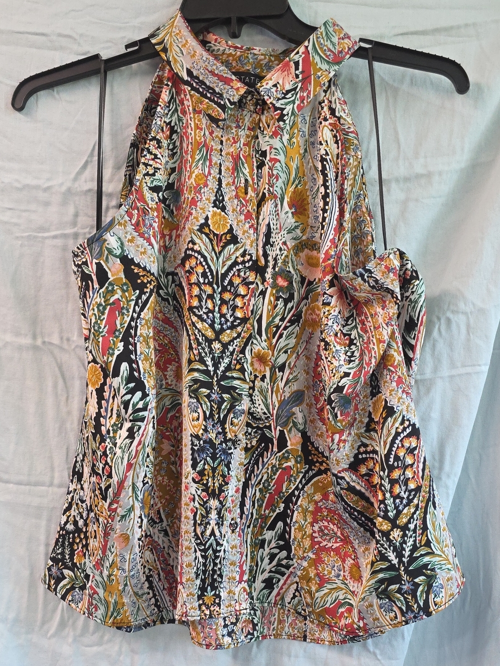 State XL Floral Paisley Sleeveless Button-Up Blouse